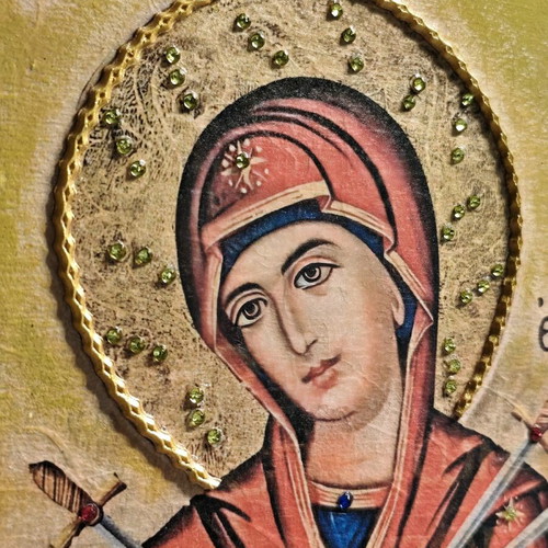 Religious icon Panagia of the Seven Swords handmade, new