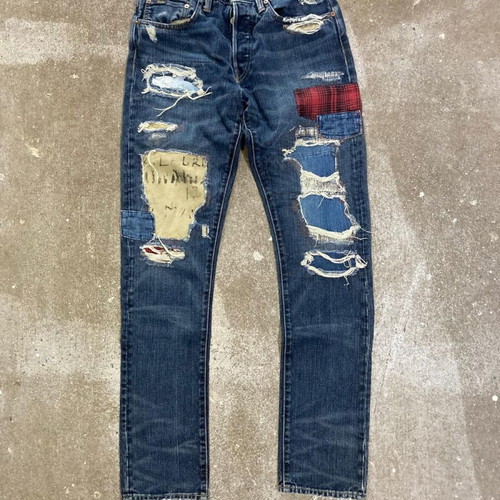 Polo Ralph Lauren Patchwork Distressed Jeans, W31 L34, blue denim