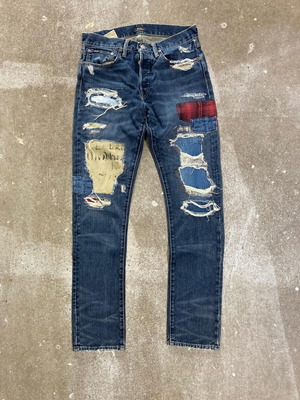 Polo Ralph Lauren Patchwork Distressed Jeans, W31 L34, blue denim