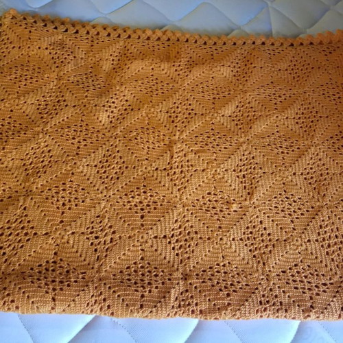 Knitted blanket used, handmade, orange 1.40x2.10 m