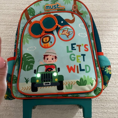 Must Kids Backpack with Wheels used, Jungle Design and Light-Up Car