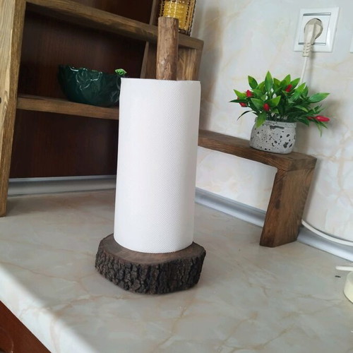 Kitchen paper holder made of natural kournari wood painted with walnut oil