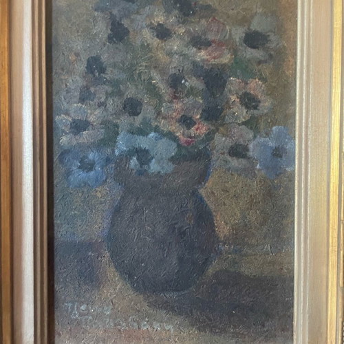 Oil painting on canvas Vase with flowers by Jenny Papadaki with carved frame