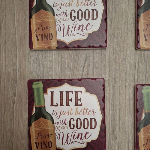 Set of 6 ceramic coasters like new with Life is Better with Good Wine phrase