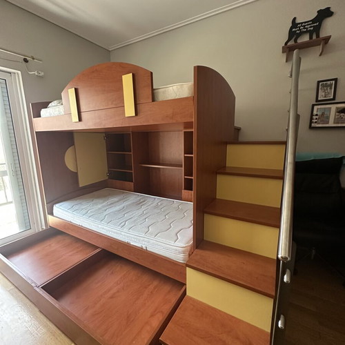 Bunk bed set with desk and bookshelf like new