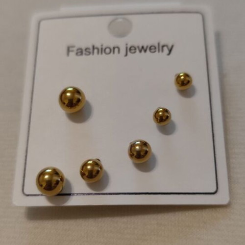 Gold stud earrings set of three pairs, stainless steel, new