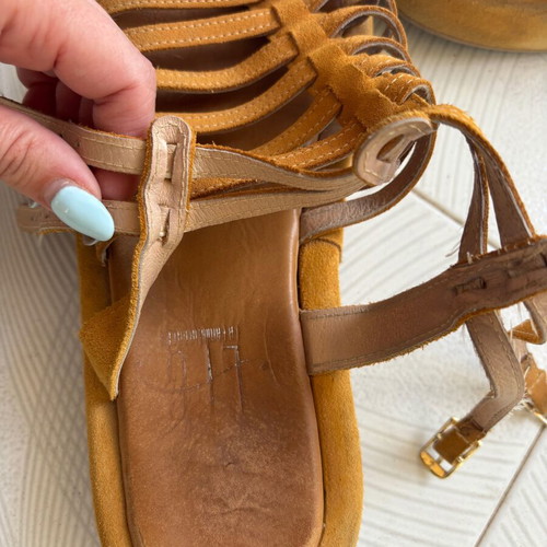 Tsitsivas leather women's sandals used, mustard color, size 38