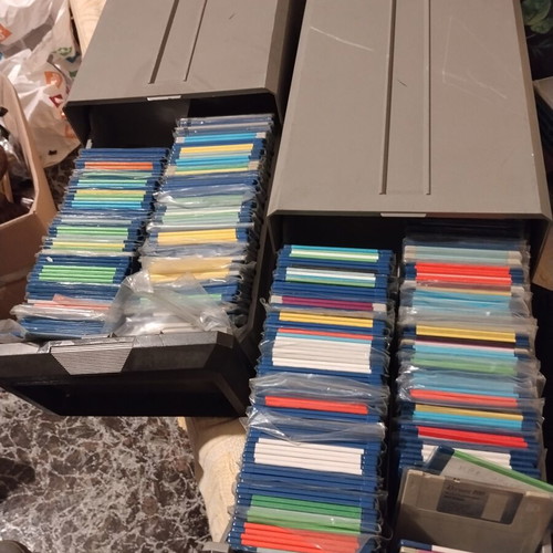 Vintage Apple Macintosh Software Library with 200+ 3.5" Floppy Disks in 2 Posso Drawers used