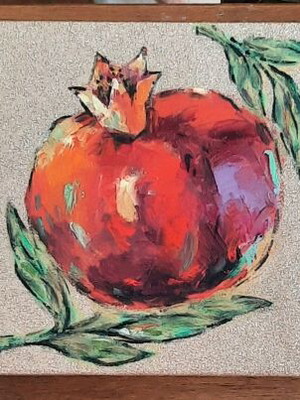 Triptych Pomegranates Oil Canvas New, Each Painting 15×15 cm