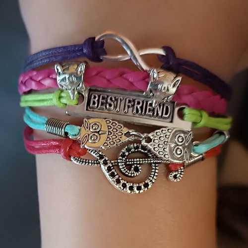 Best Friends bracelet new with multiple layers of leatherette and colorful cords