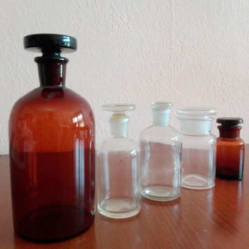 Vintage apothecary bottles set of 5 amber and clear glass