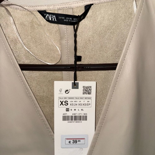 Zara dress new, beige faux leather, size XS