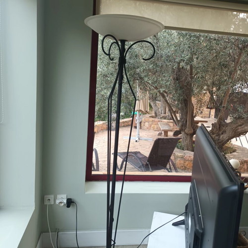 Floor lamp like new, dark brown solid iron with dimmer