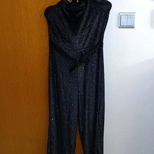 Terranova black one-piece jumpsuit with glitter like new, size XS