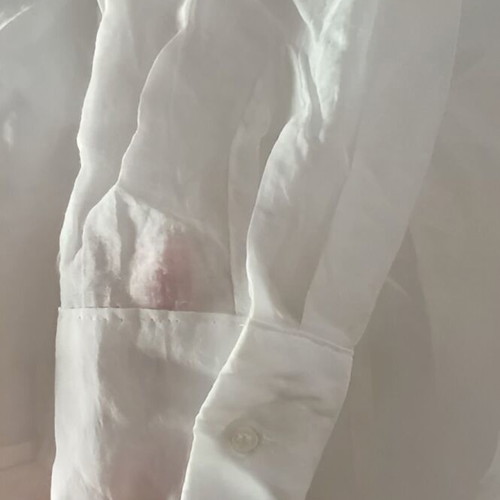 Semi-transparent white shirt size M like new, no collar, buttons