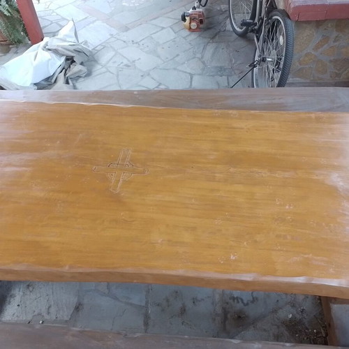 Monastic handmade solid wood table with benches