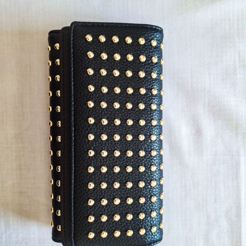 Rock Glam women's black wallet with gold studs, brand new
