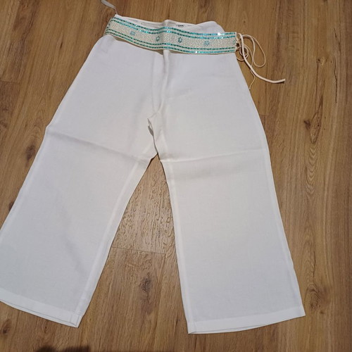 Linen pants Marks & Spencer used, white with sequin belt, size S