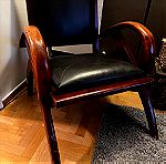  Vintage κάθισμα πολυθρόνα σαλονιού . γνήσιο δέρμα μασίφ ξύλο