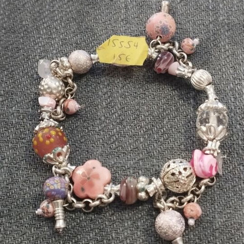 Women's bracelet with charms and pink beads like new