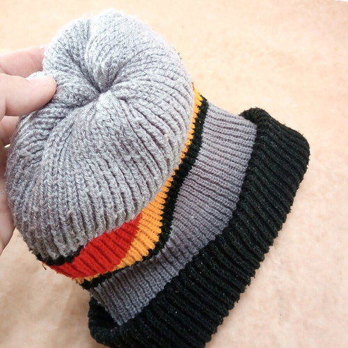 Warm multicolor acrylic hat used