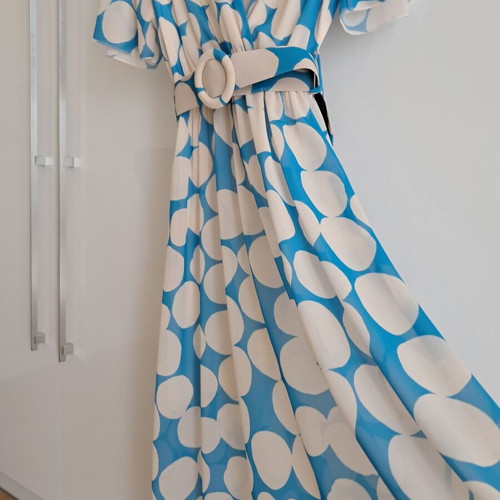 Women's midi dress cruzé like new, white and turquoise