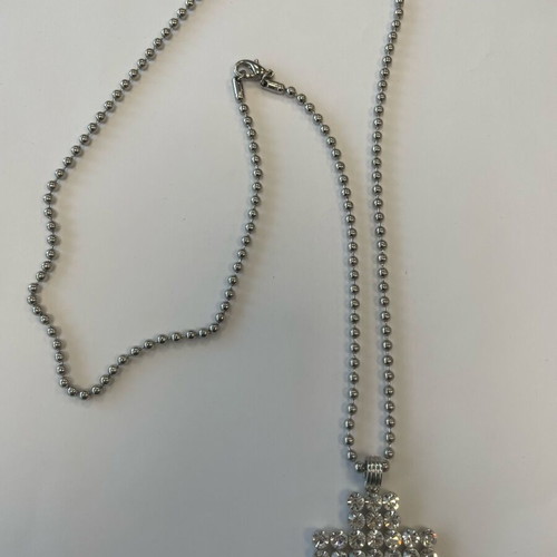 Cross necklace with sparkling rhinestones like new, silver