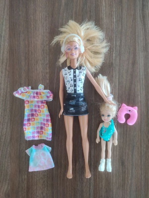 Barbie and Chelsea dolls with accessories and clothes, like new