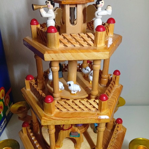 Wooden Christmas musical carousel 3-tier in gift box Germany