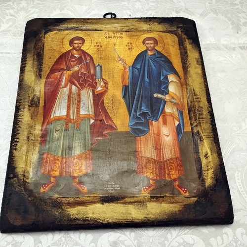 Handmade Orthodox icon of Saints Cosmas and Damian new