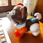 Colorful puppy toy on wheels designed by Clementini