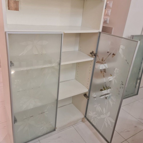 IKEA OXBERG Bookcase white like new, 80x28x202 cm, 6 shelves, 2 glass doors