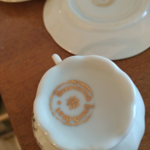 Porcelain cups used, set of 6 vintage with flowers and gold details