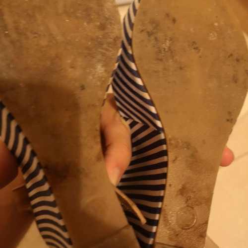 Striped platform shoes used, size 38, blue and white with brown details