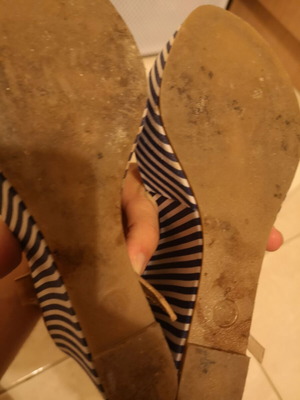 Striped platform shoes used, size 38, blue and white with brown details