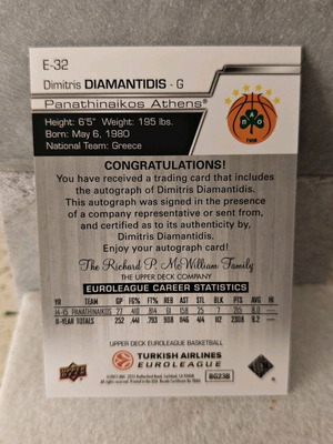 Dimitris Diamantidis Upper Deck Autograph 2015 new