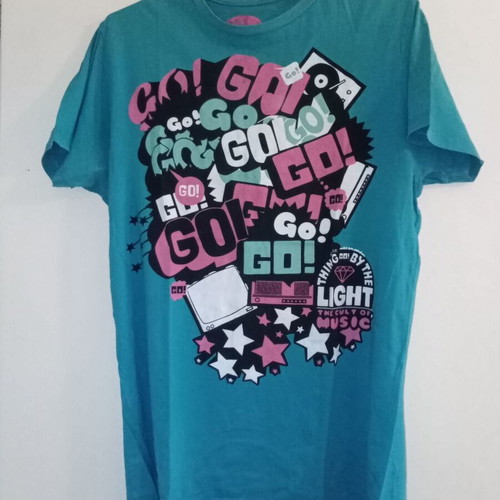 T shirt Pull & Bear turquoise used, size L, graphic print