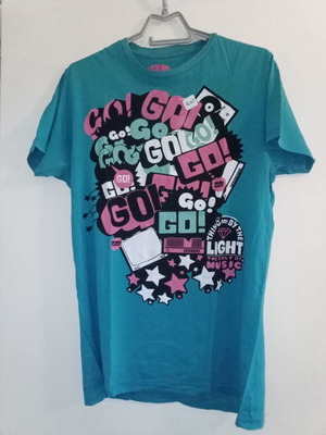 T shirt Pull & Bear turquoise used, size L, graphic print