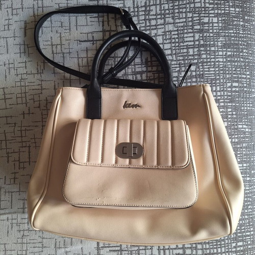 Handbag with shoulder strap used, Kem, beige and black