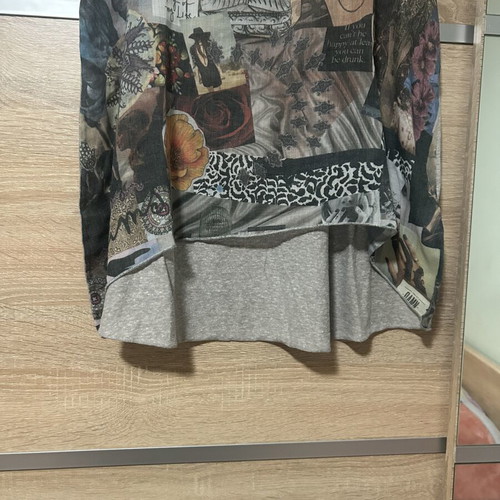 Top with front transparency like new, size M, black and grey