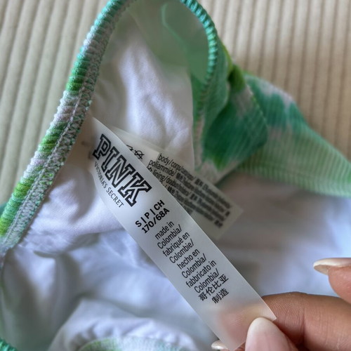 Victoria's Secret ribbed bikini green and white sky print size S new without tags