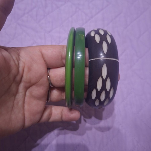 Bracelets set used, 2 green and 1 brown beige with box