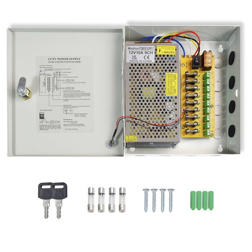 CCTV Power Supply 12V 10A 120W Metal 9-Channel