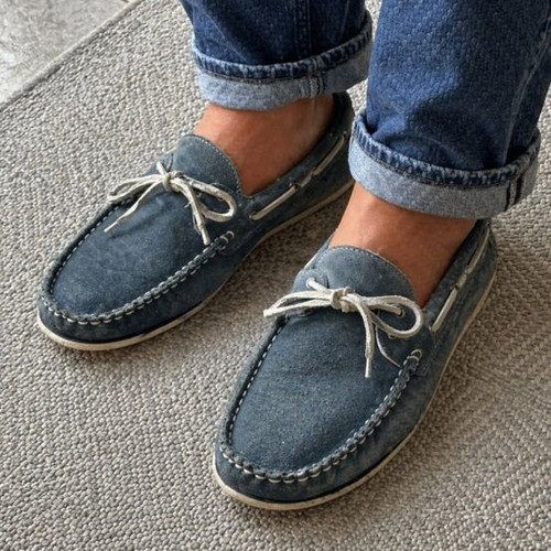 PerlaPura men's boat shoes used, blue suede