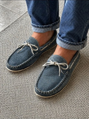PerlaPura men's boat shoes used, blue suede