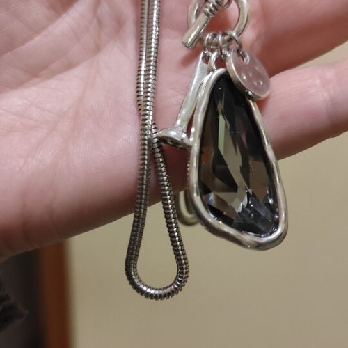 Long necklace with black stone silver new