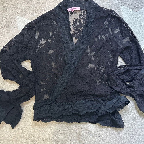 Danoff Lace Wrap Top Black elastic lace like new, size M