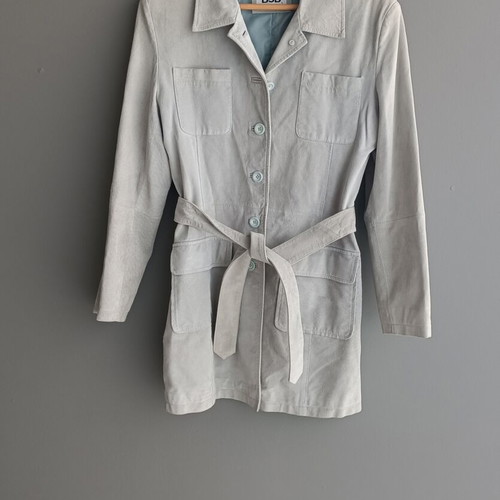 BSB Genuine Leather Jacket with Belt, ice blue, size L