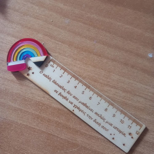Wooden ruler with engraved phrase, new