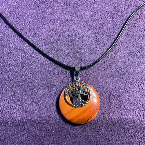 Pendant with genuine red jasper stone and tree of life new